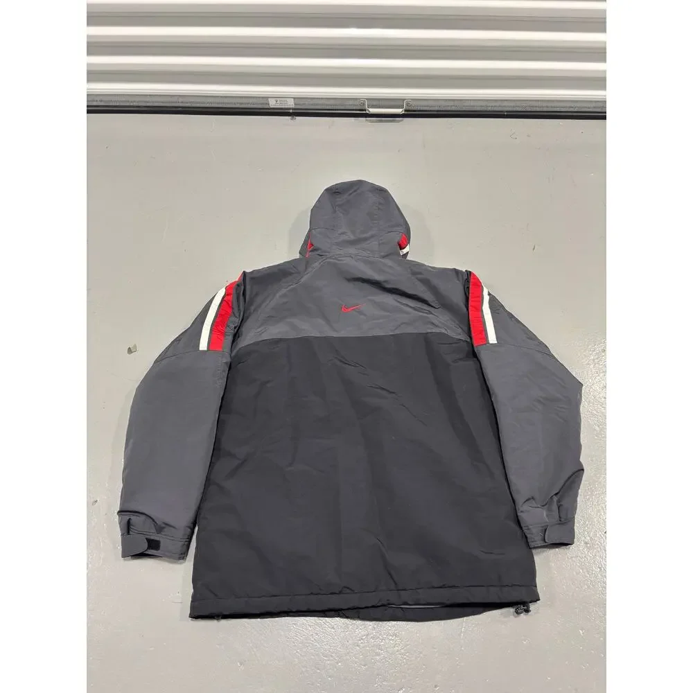 VTG Y2K Nike Technical Parka Jacket Grey‎ Red Size XL Center Swoosh Style